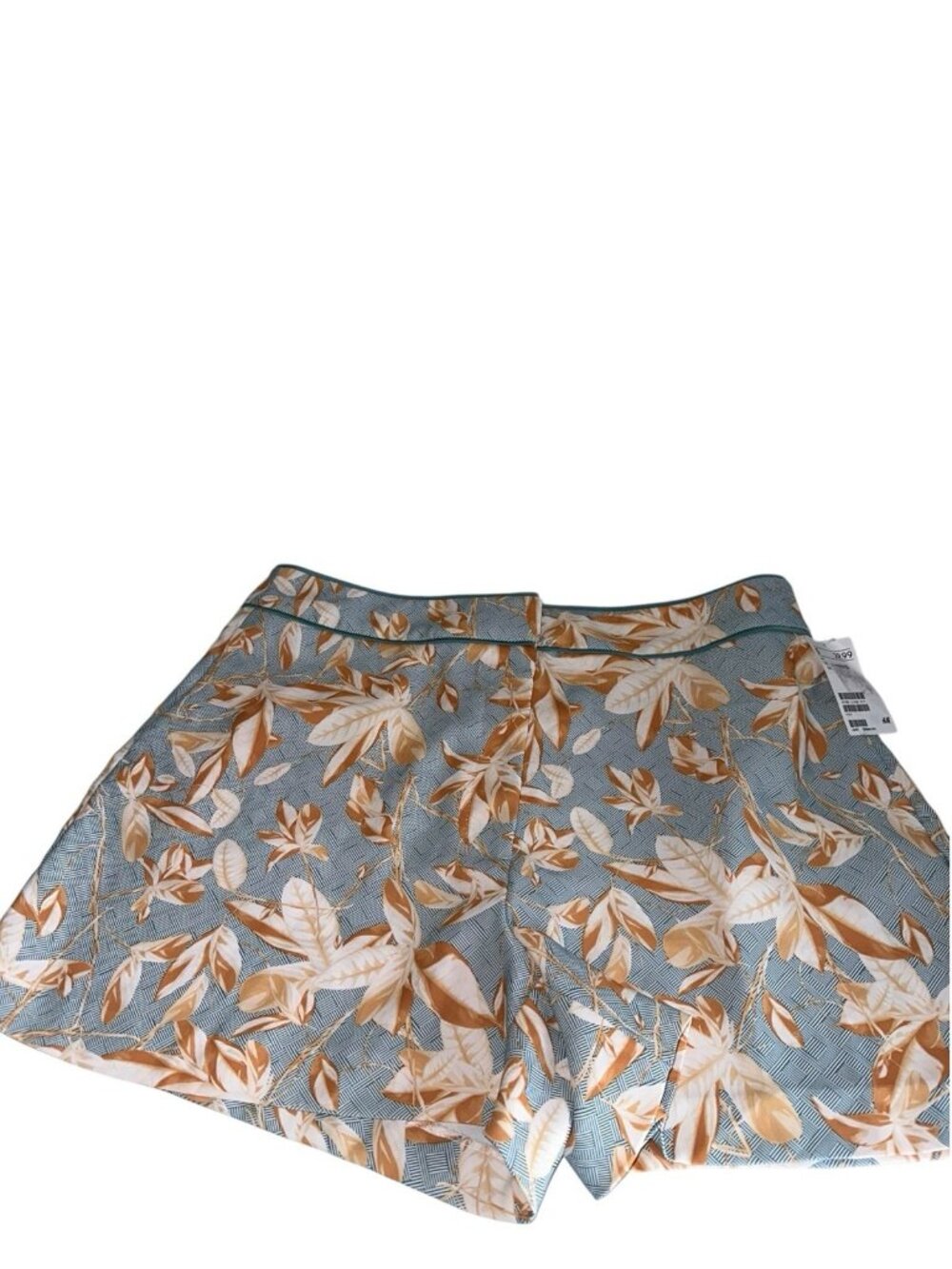 NWT H&M Women’s Floral Leaf Shorts Sz 12 Teal Orange Tropical High Waist